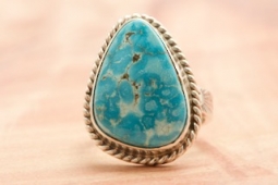 Genuine Kingman Turquoise Sterling Silver Navajo Ring
